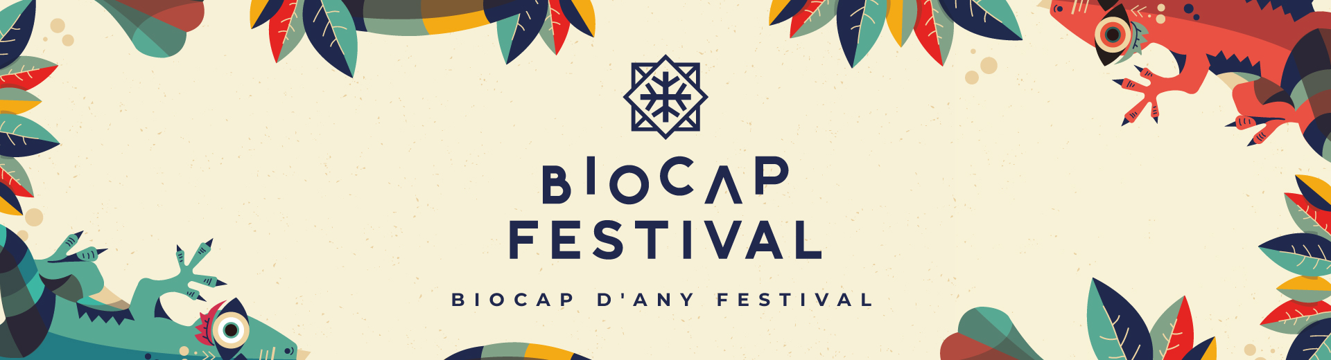 banner co logotipo do biocap rodeado por plantas e os catro lagartos